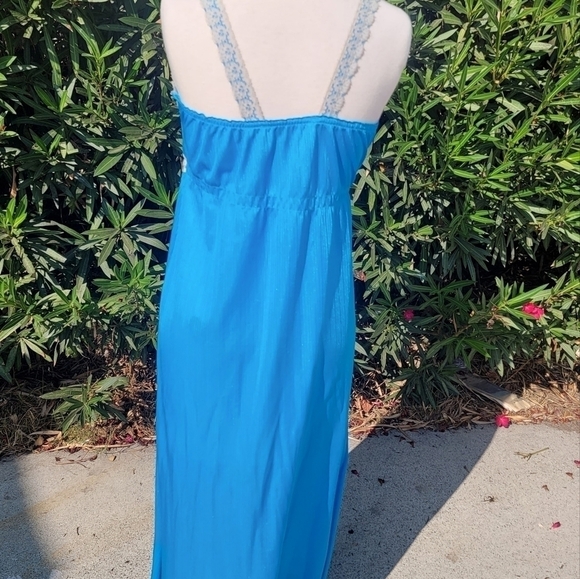 𝅺vintage blue silky lace detail nightgown night dress - Picture 4 of 8
